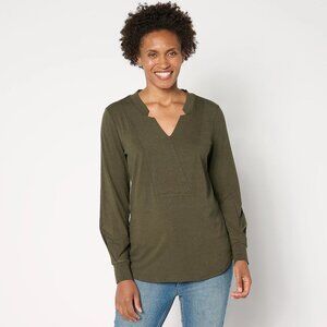 BEAUTIFUL by Lawrence Zarian Notched V-Neck Knit Top - Size Large a661714